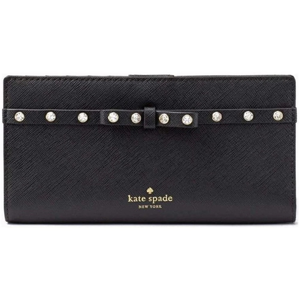 Kate Spade Bifold Black Wallet with Bow and Crystal Accents